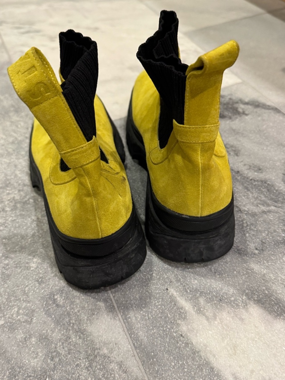Staud Women Bow Chelsea Suede Lug Sole Boots Yellow Green size 41 US 10 - Picture 6 of 16